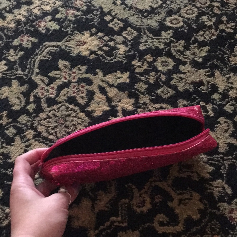 Used sparkly dark pink  pencil pouch
